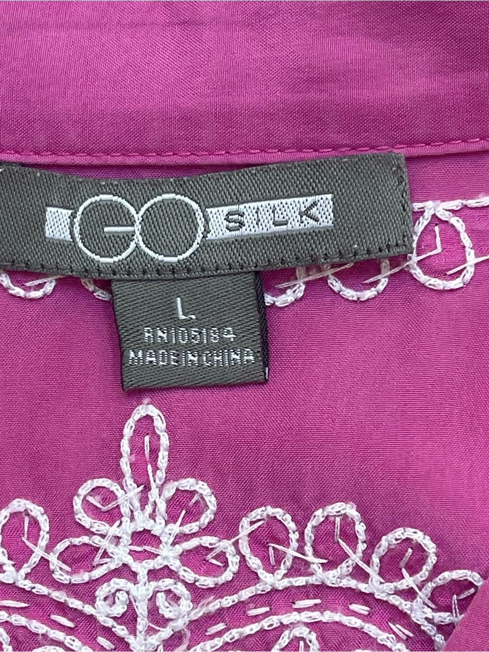 GO Silk 100% Silk Tunic Blouse Mandarin V-Neck Button Down Sequins Embroidered - Picture 10 of 16
